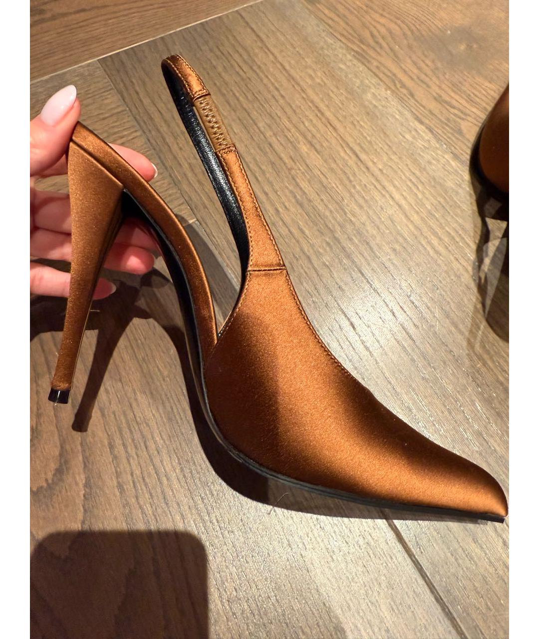 SAINT LAURENT Коричневые текстильные туфли, фото 6