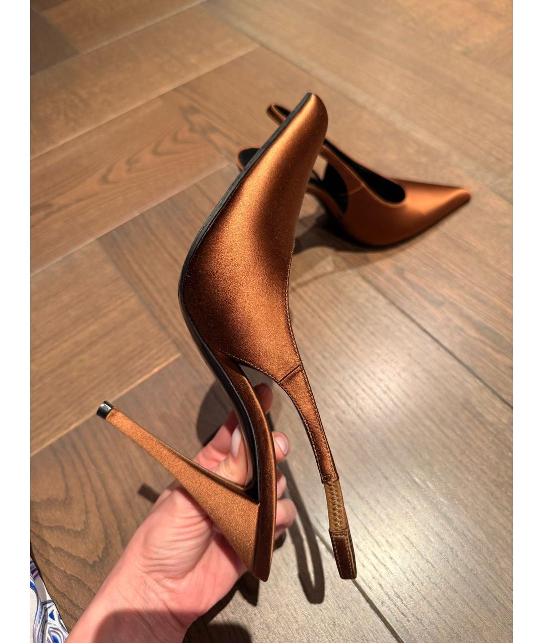 SAINT LAURENT Коричневые текстильные туфли, фото 7