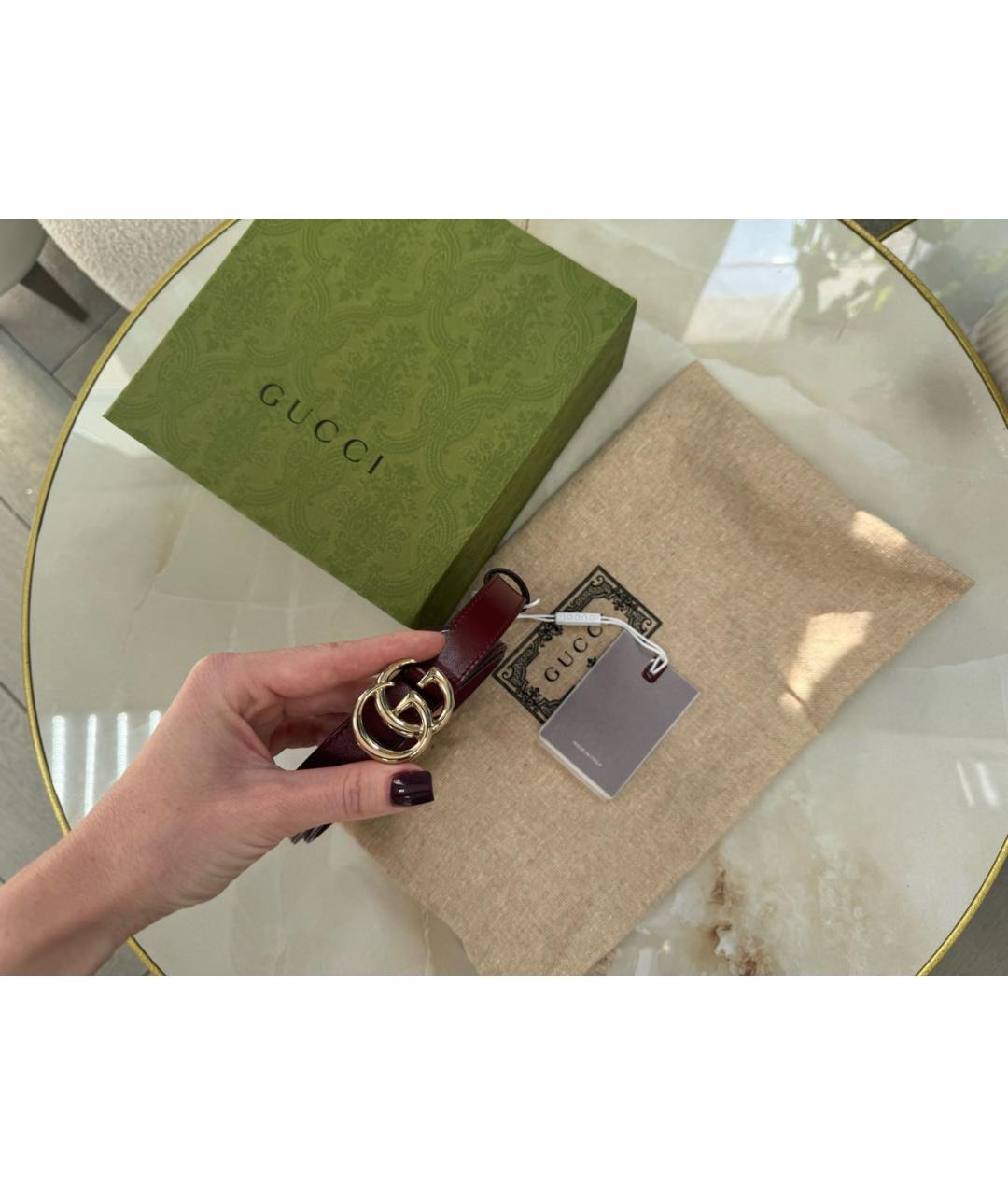 GUCCI Бордовый кожаный ремень, фото 6