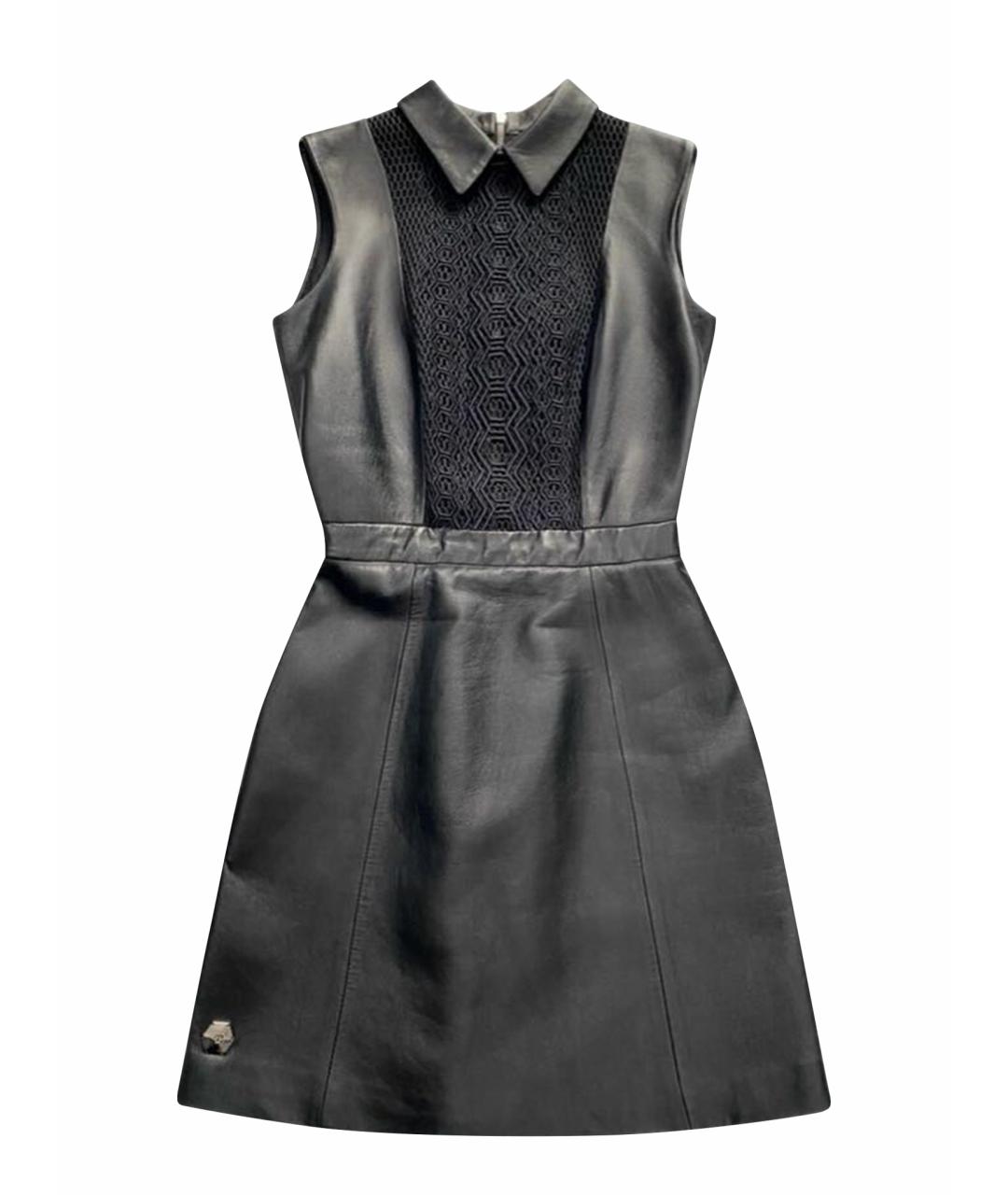 PHILIPP PLEIN Черное кожаное коктейльное платье, фото 1