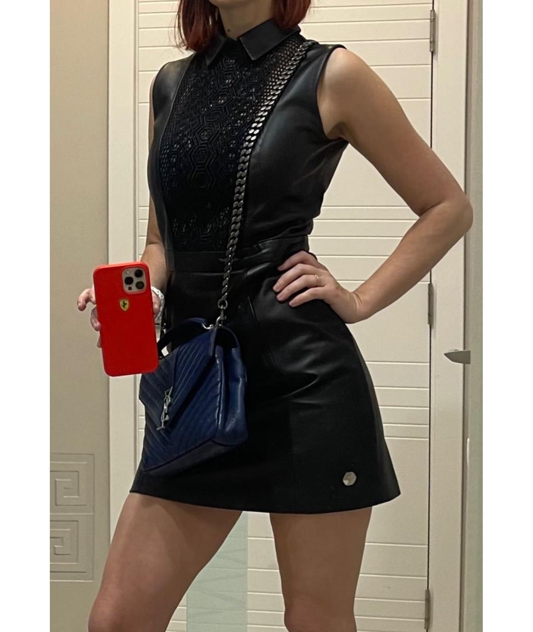 PHILIPP PLEIN Черное кожаное коктейльное платье, фото 8