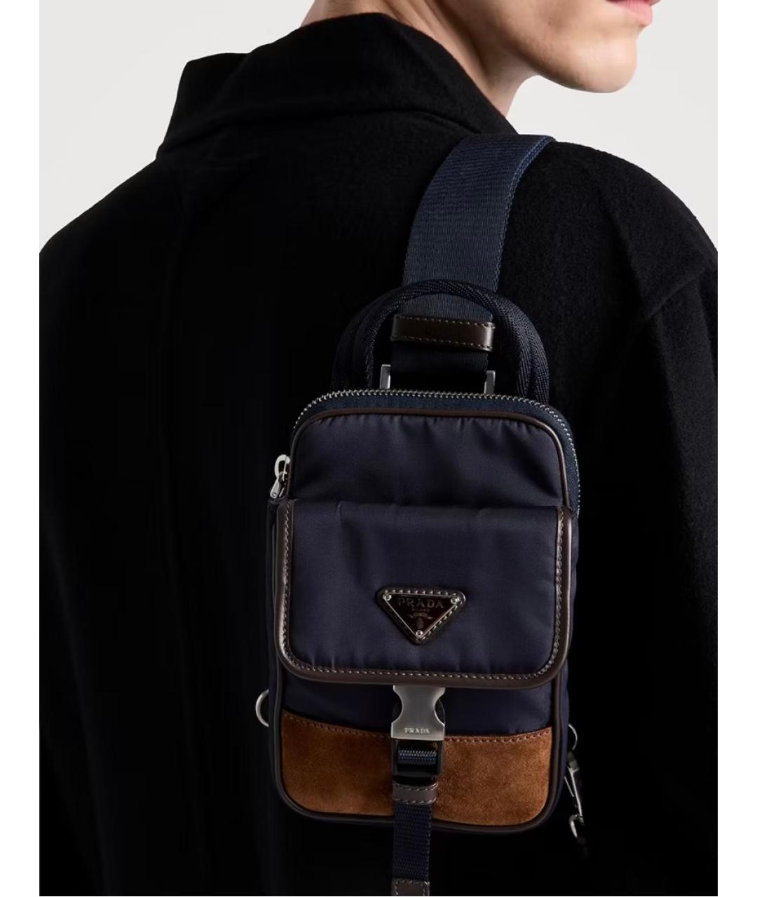 PRADA Темно-синяя тканевая сумка на плечо, фото 7