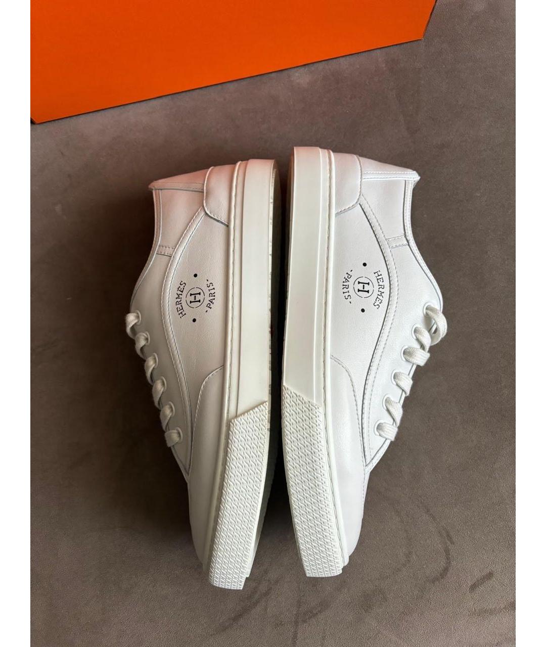 HERMES Белые кожаные кеды, фото 5