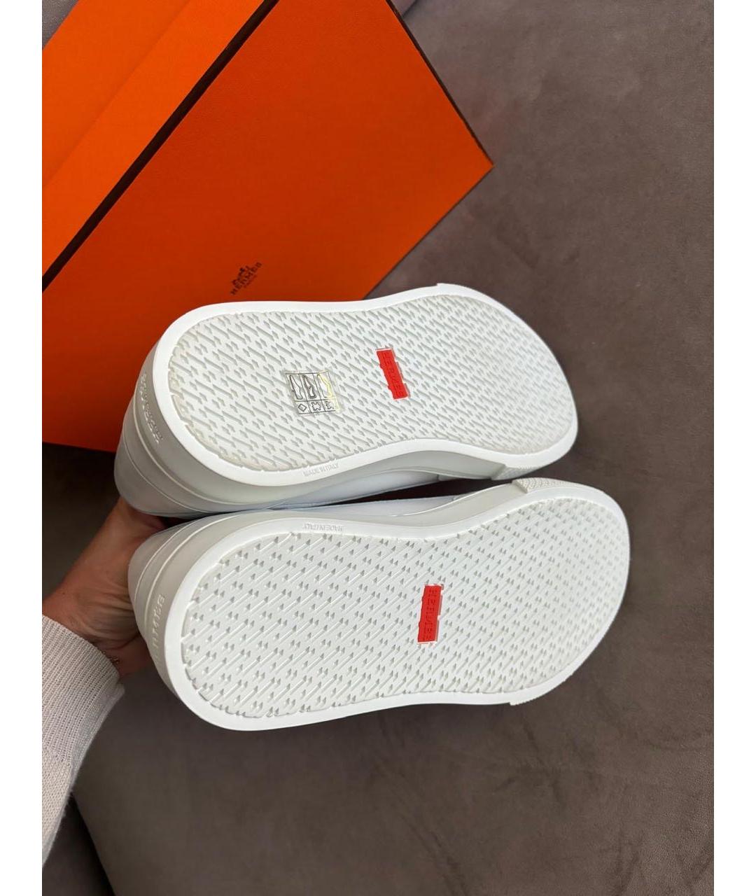 HERMES Белые кожаные кеды, фото 4