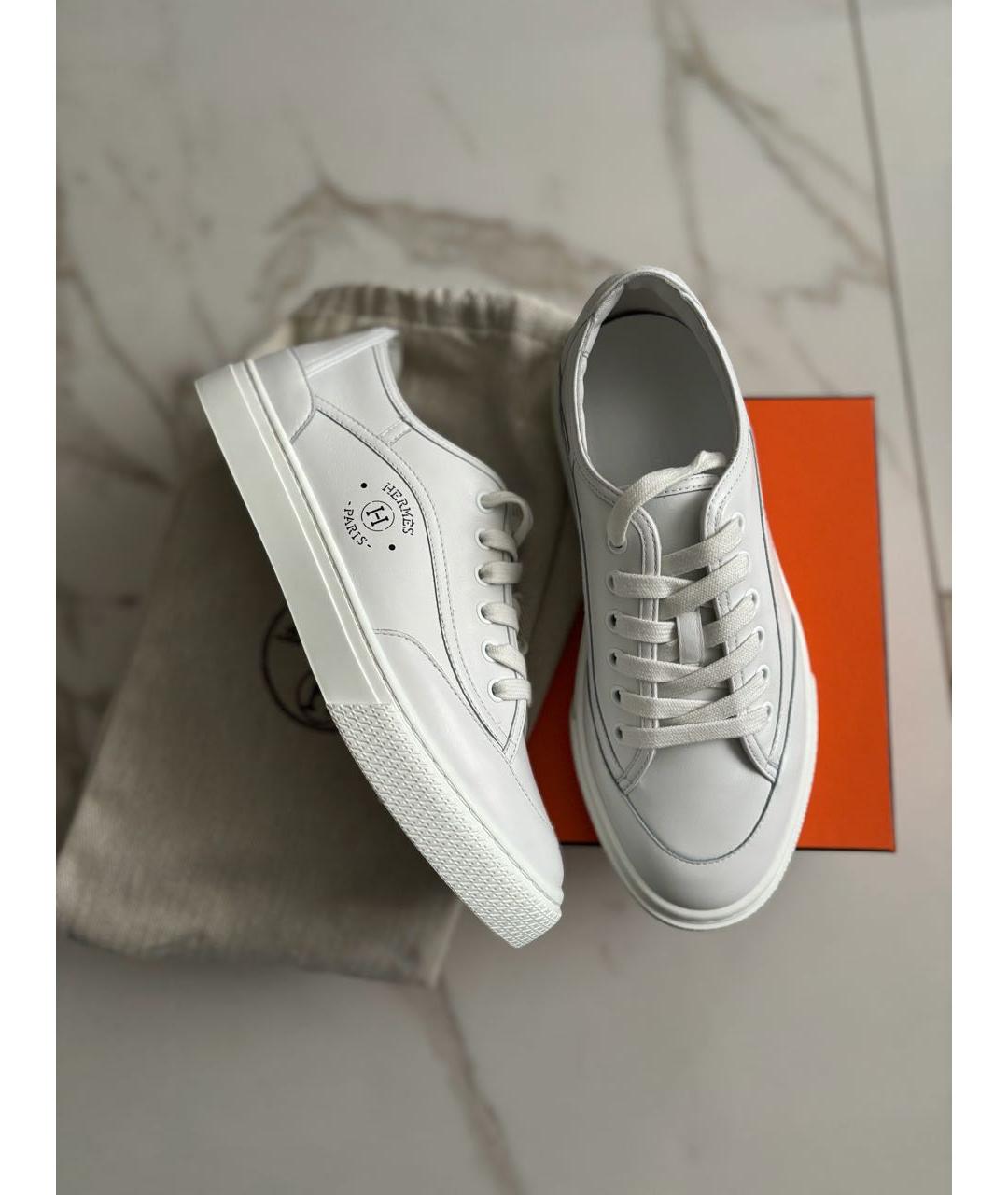 HERMES Белые кожаные кеды, фото 8