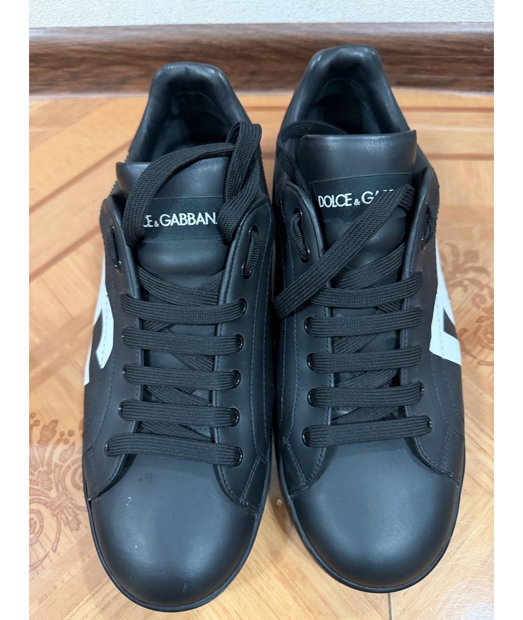 DOLCE&GABBANA Черные кожаные низкие кроссовки / кеды, фото 2