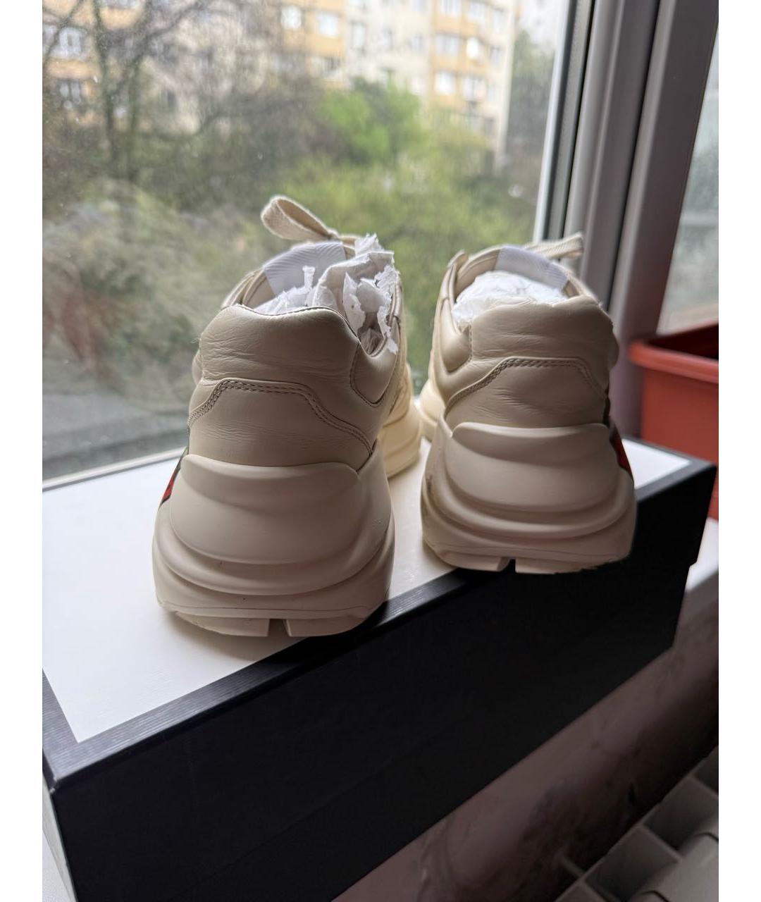 GUCCI Бежевые кожаные кроссовки, фото 4
