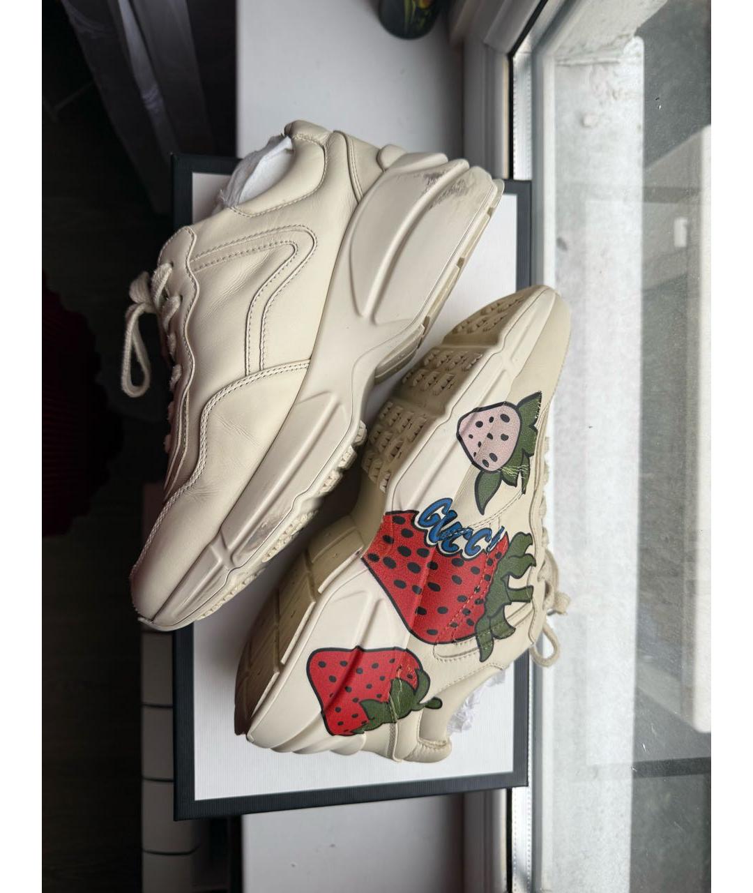 GUCCI Бежевые кожаные кроссовки, фото 8