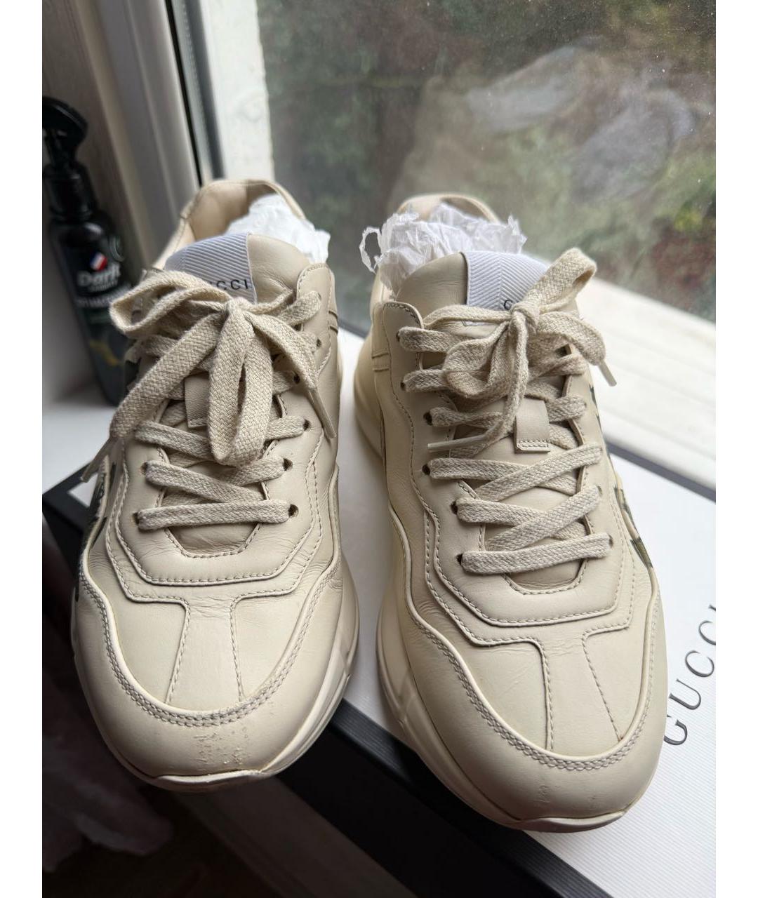 GUCCI Бежевые кожаные кроссовки, фото 2