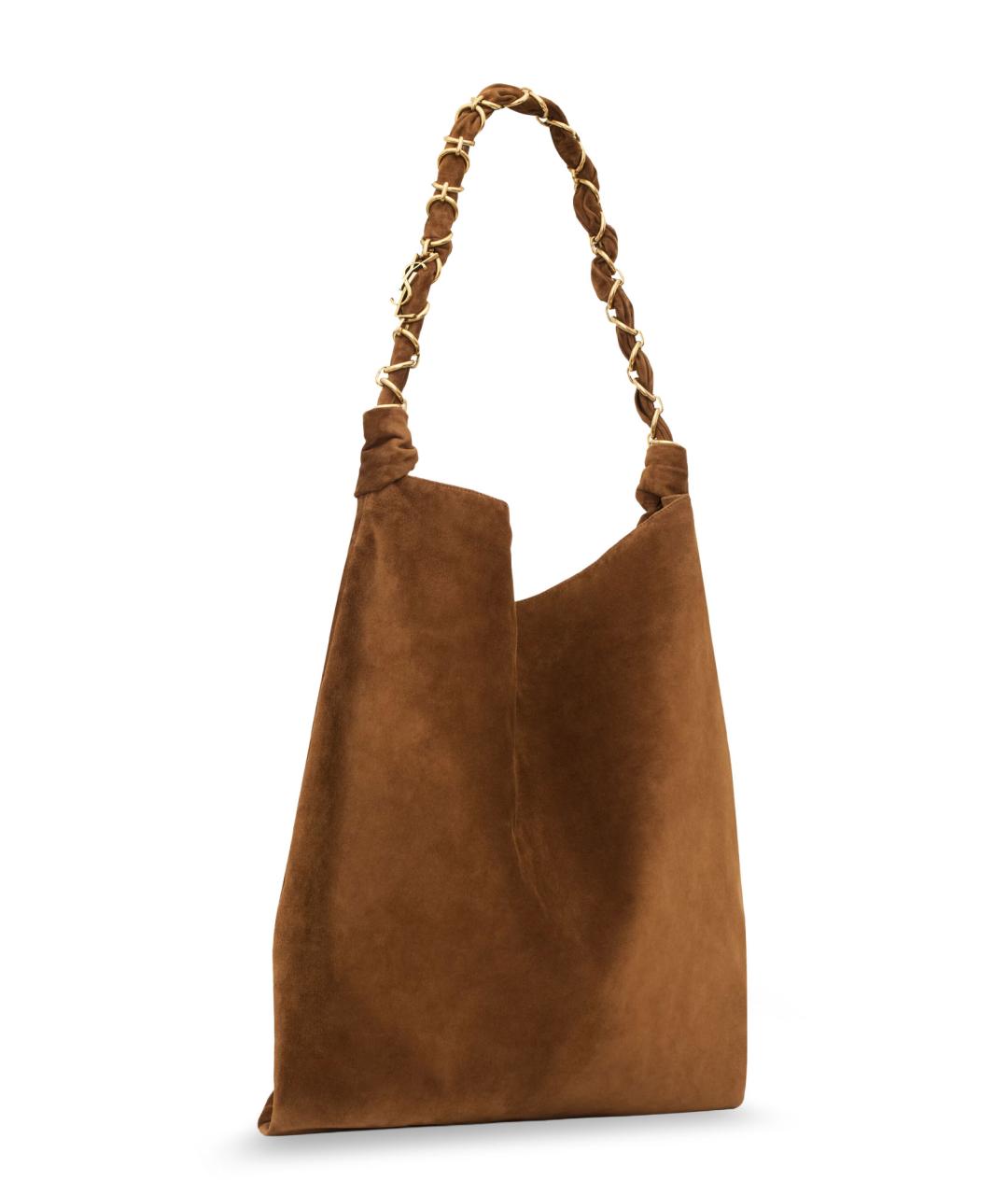 SAINT LAURENT Коричневая замшевая сумка тоут, фото 2