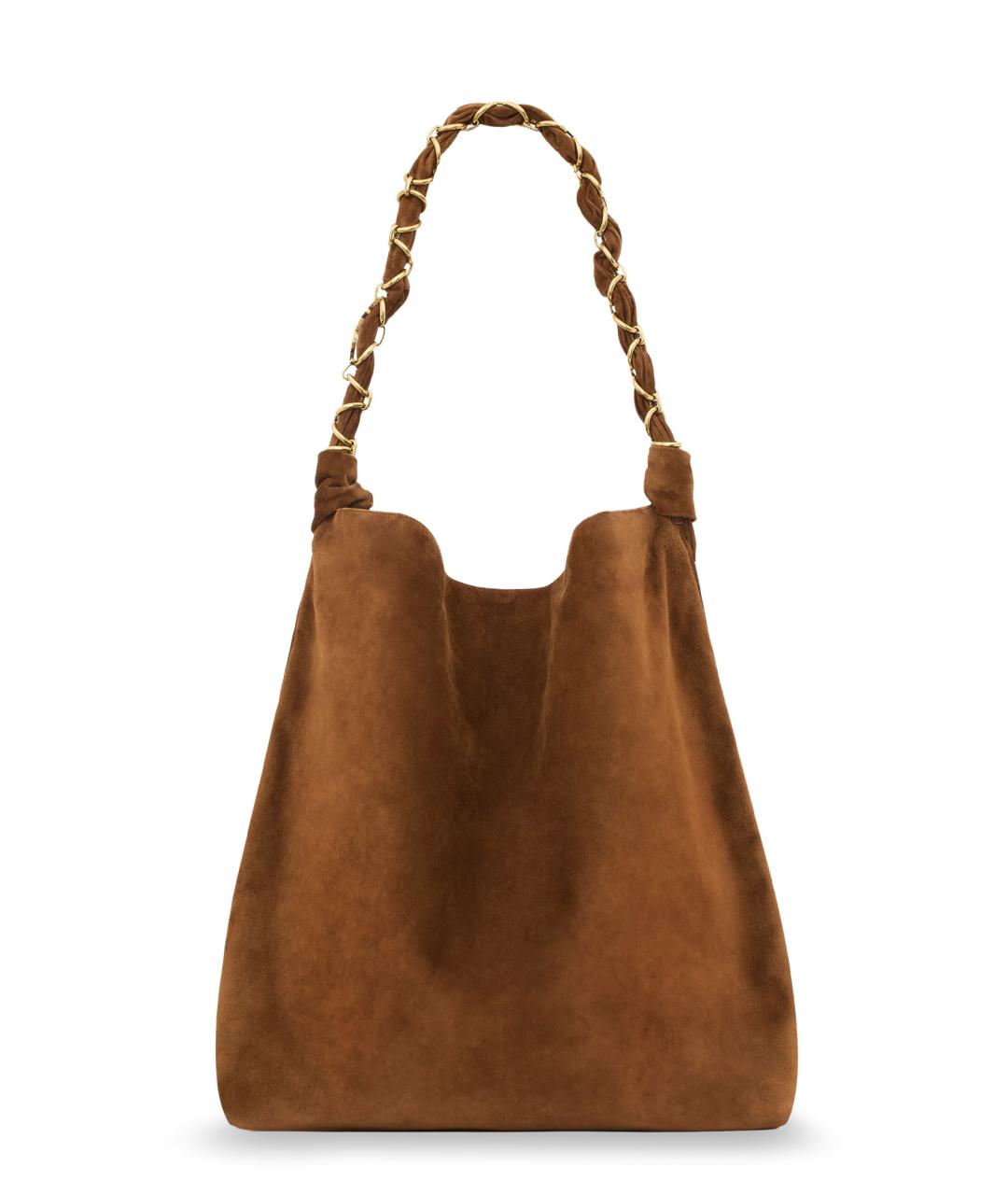 SAINT LAURENT Коричневая замшевая сумка тоут, фото 1