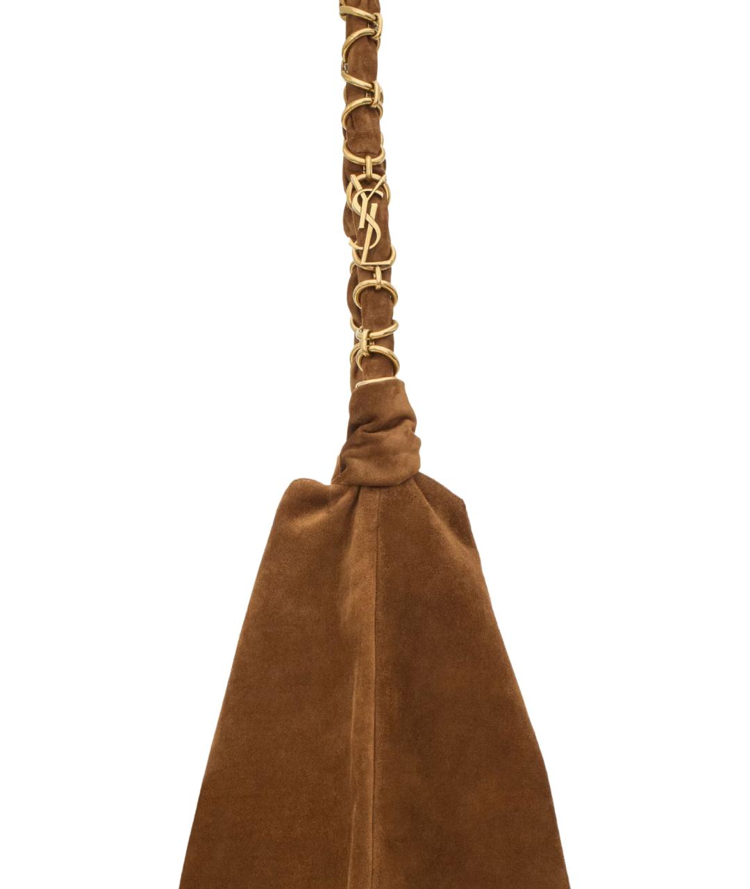 SAINT LAURENT Коричневая замшевая сумка тоут, фото 3