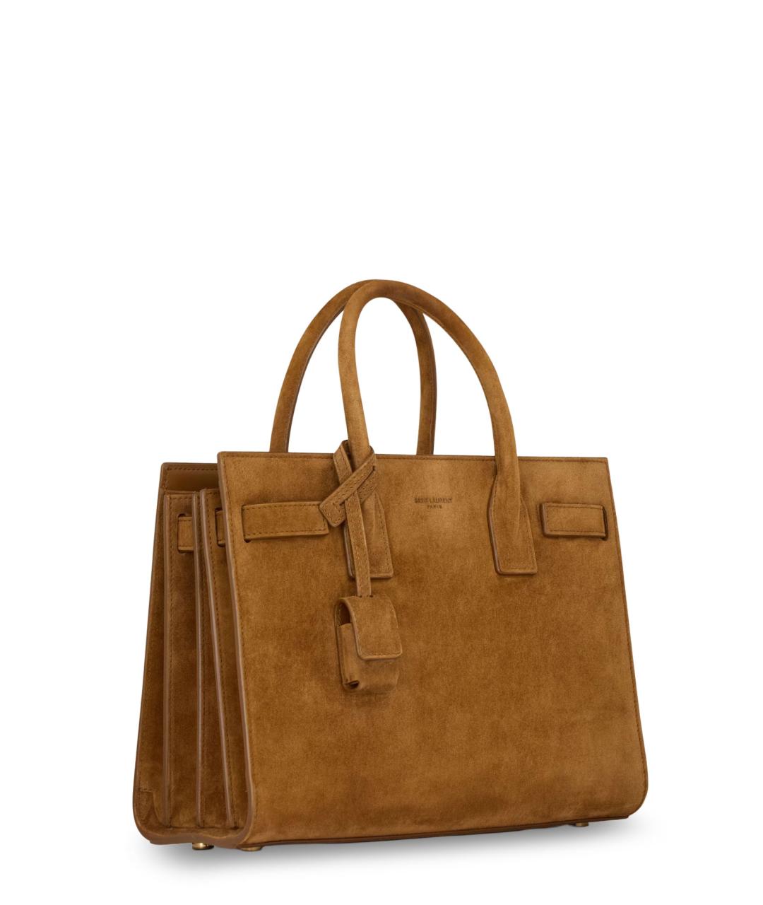 SAINT LAURENT Коричневая замшевая сумка тоут, фото 3