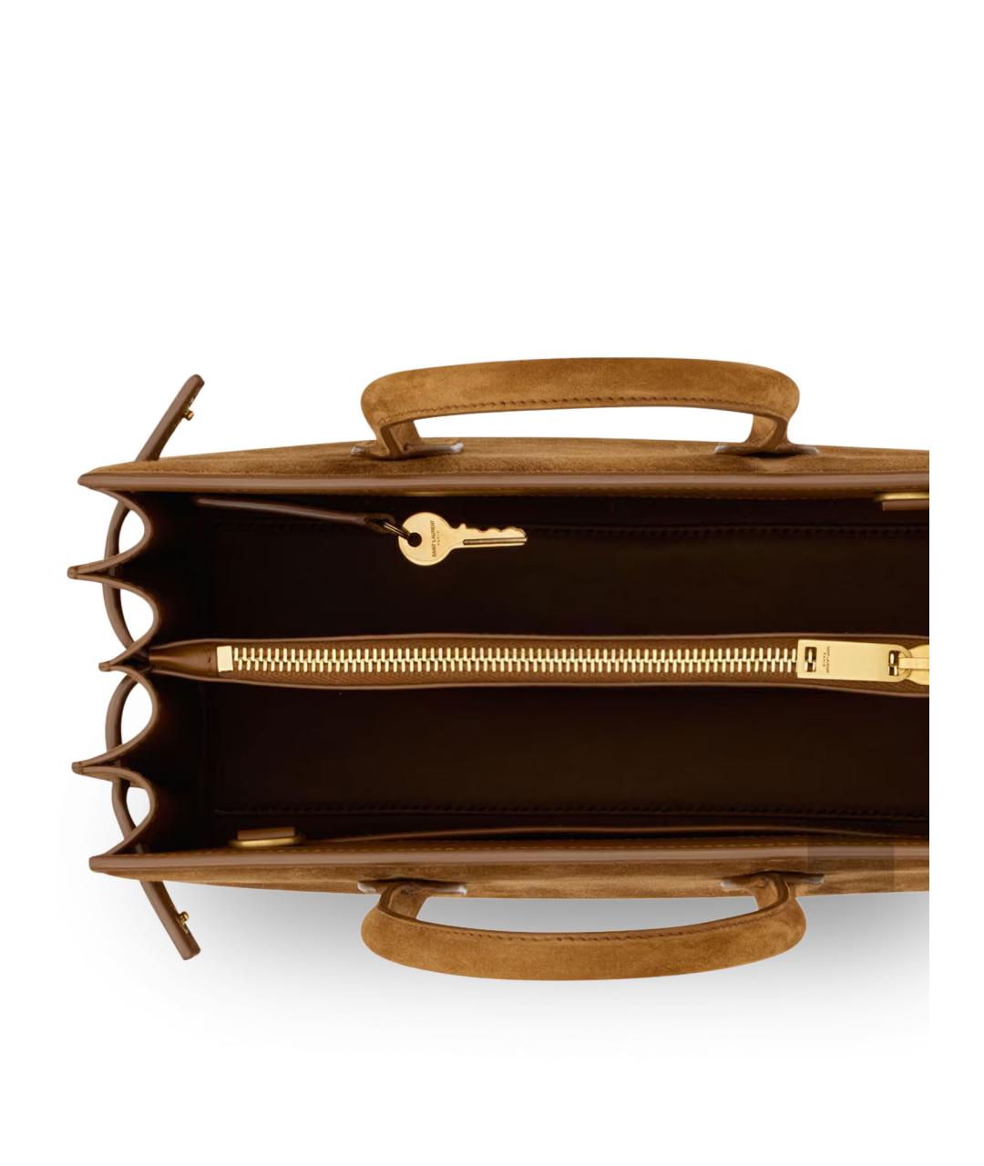 SAINT LAURENT Коричневая замшевая сумка тоут, фото 4