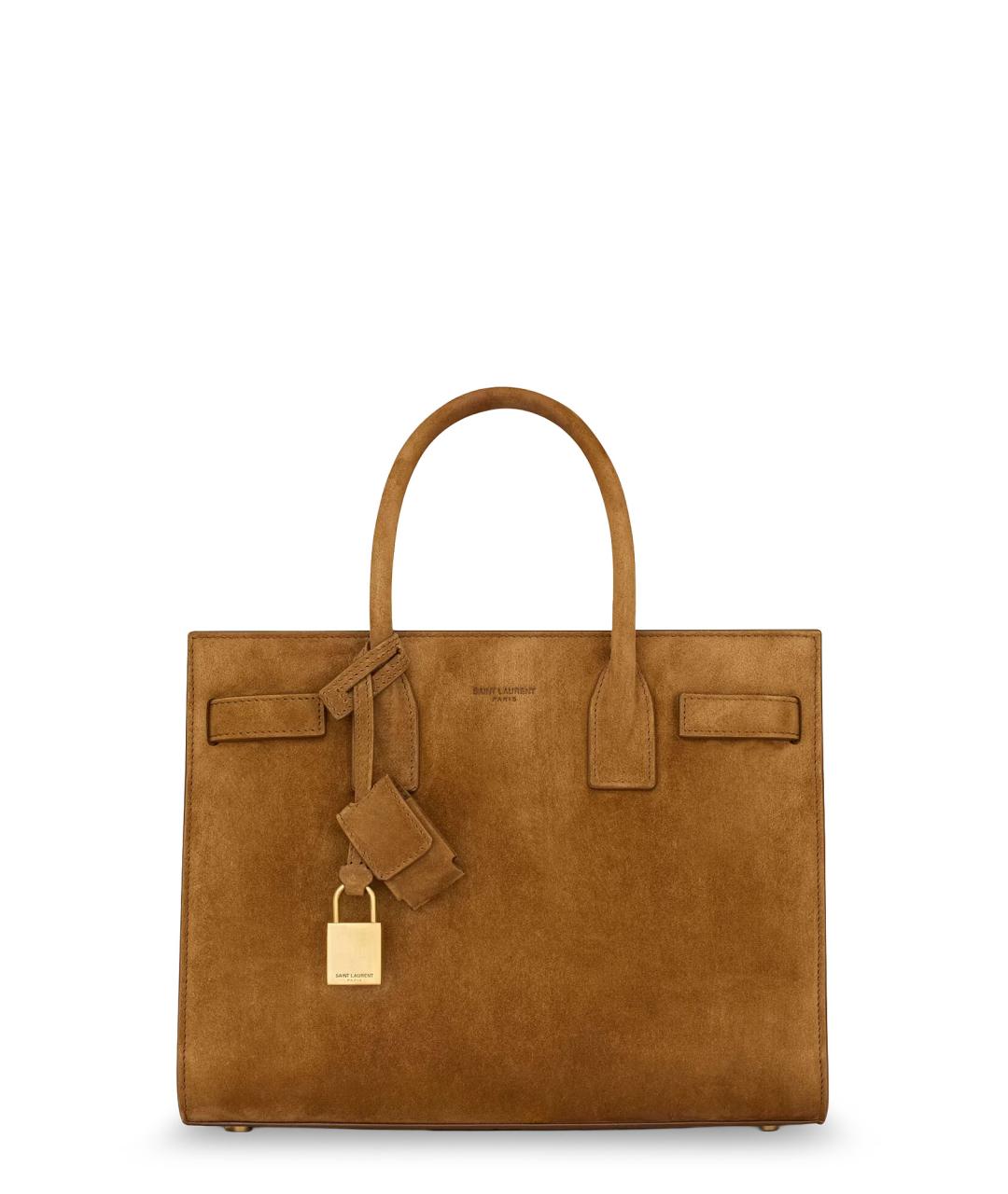 SAINT LAURENT Коричневая замшевая сумка тоут, фото 1