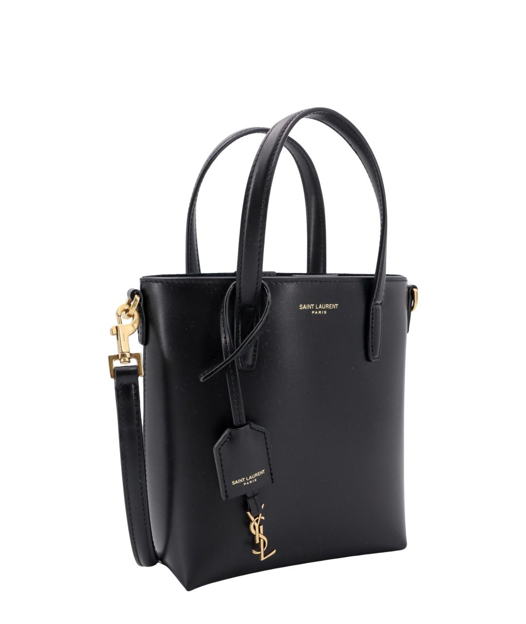 SAINT LAURENT Черная кожаная сумка тоут, фото 3