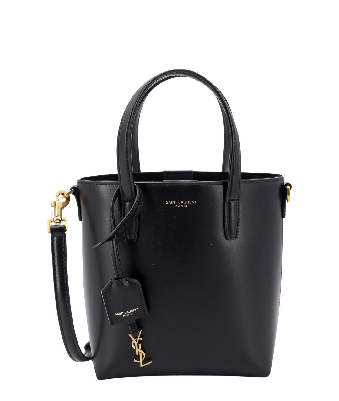 SAINT LAURENT Черная кожаная сумка тоут, фото 1