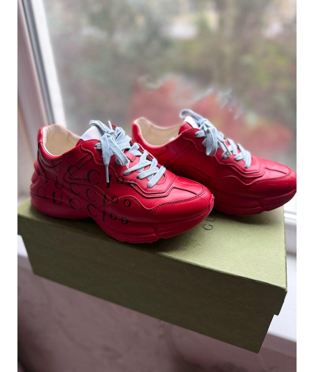 GUCCI Красные кожаные кроссовки, фото 6