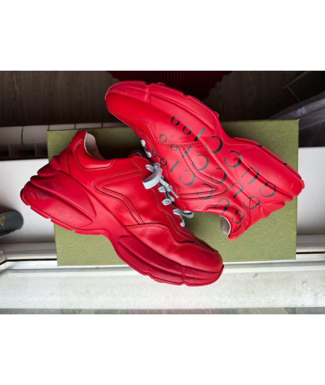 GUCCI Красные кожаные кроссовки, фото 7