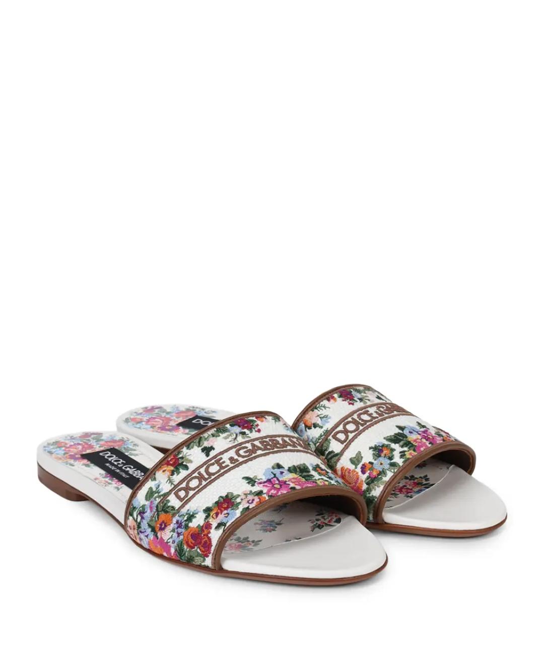 DOLCE&GABBANA Белые кожаные шлепанцы, фото 2