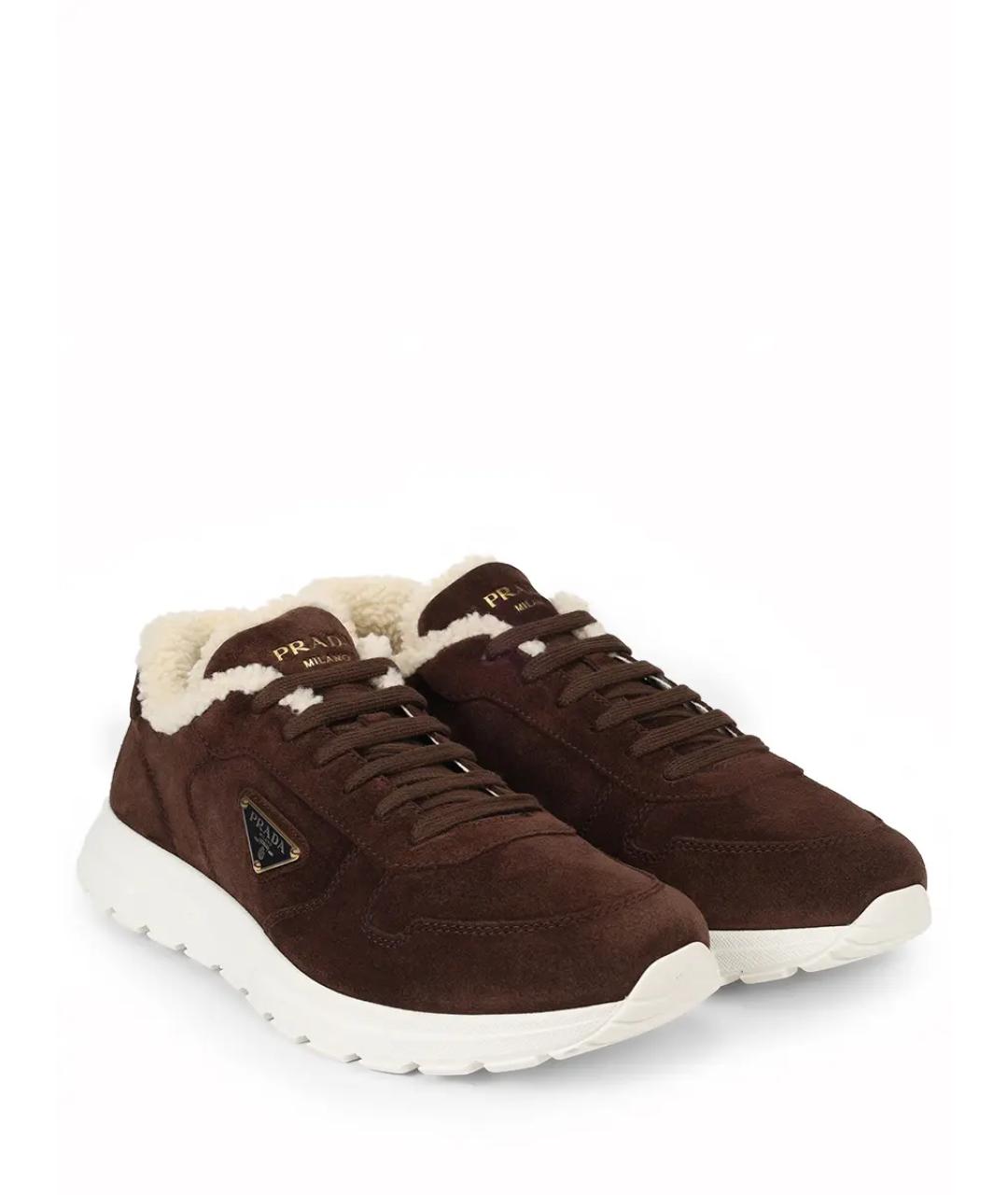PRADA Коричневые замшевые низкие кроссовки / кеды, фото 2