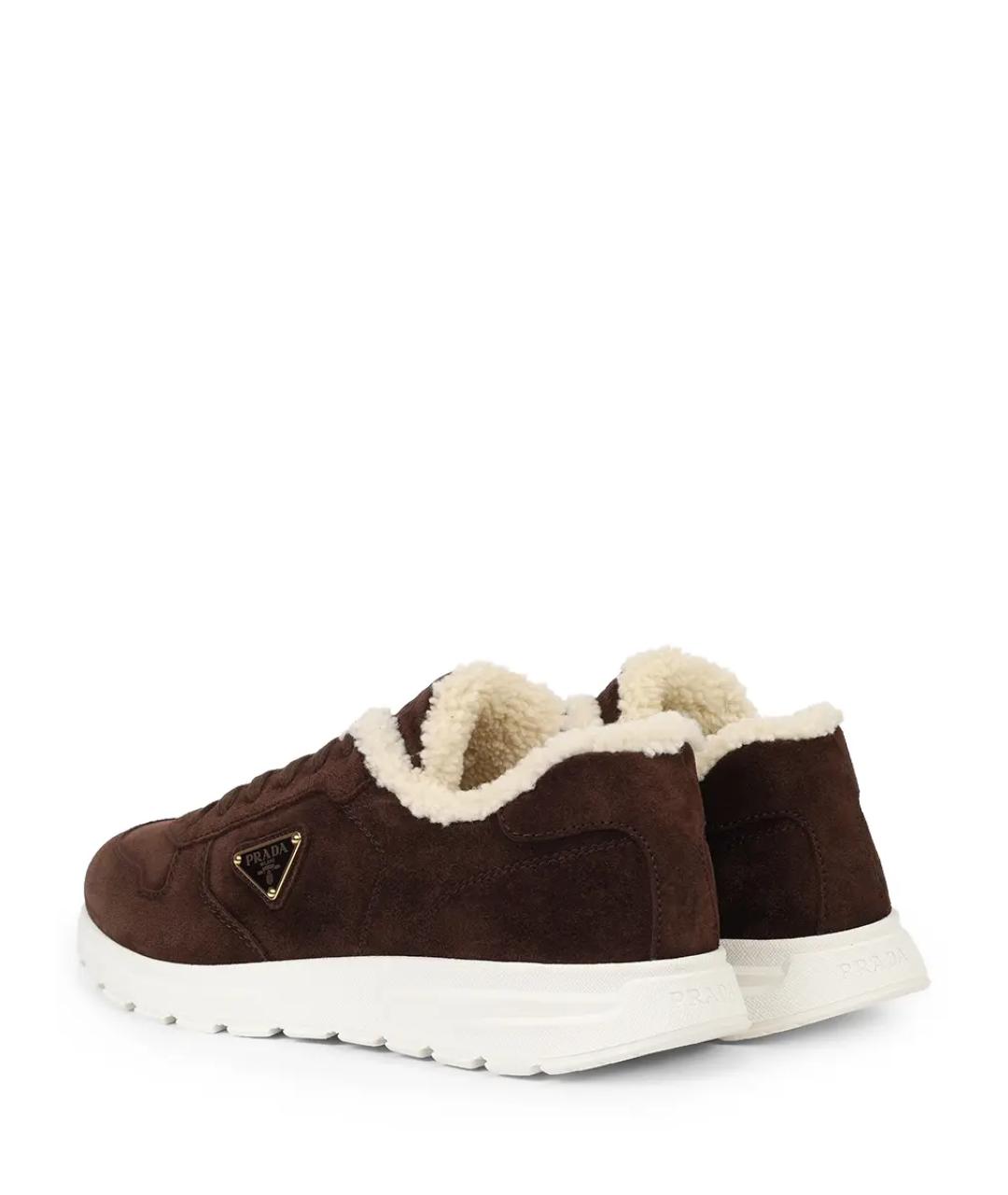 PRADA Коричневые замшевые низкие кроссовки / кеды, фото 4