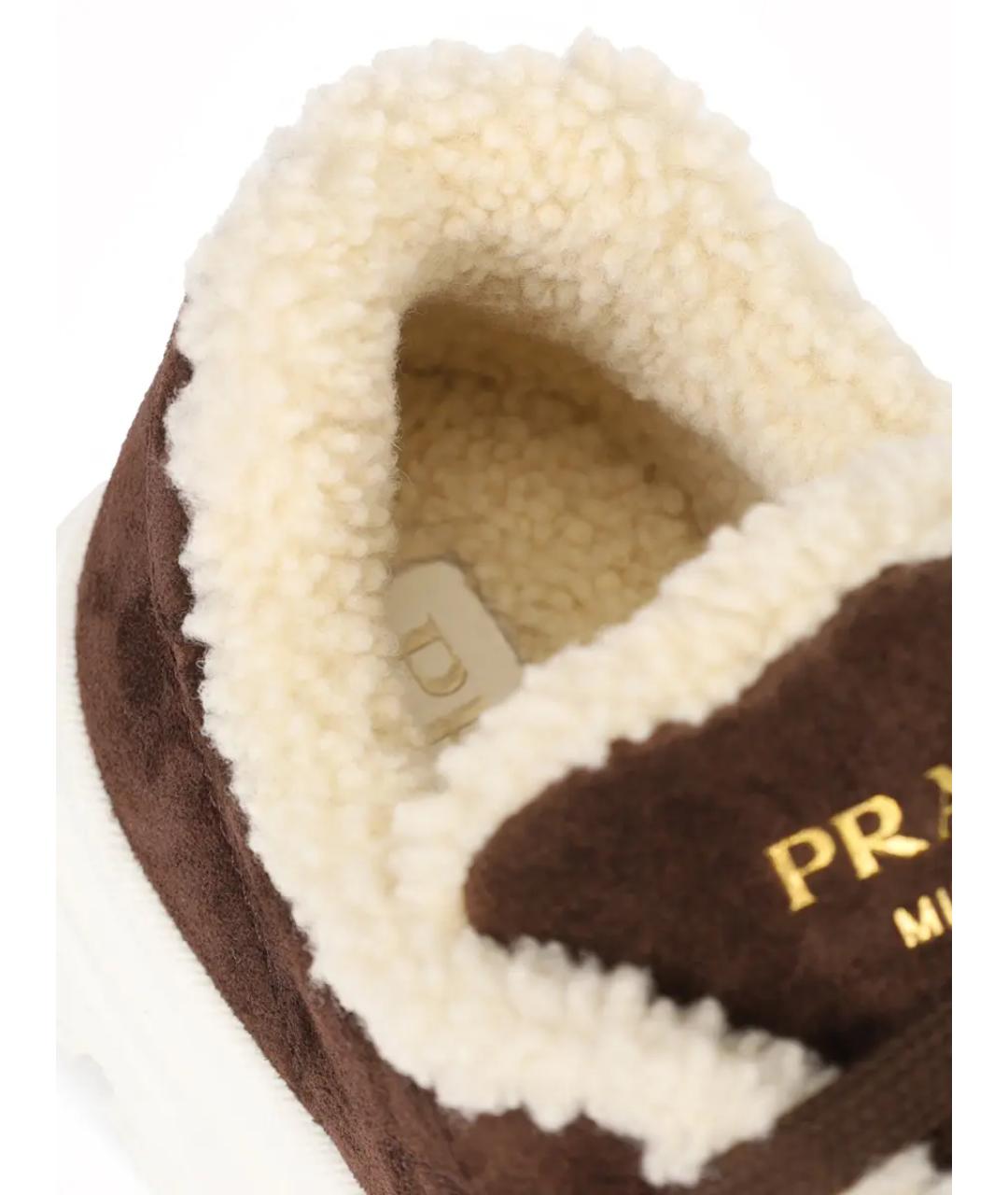 PRADA Коричневые замшевые низкие кроссовки / кеды, фото 6