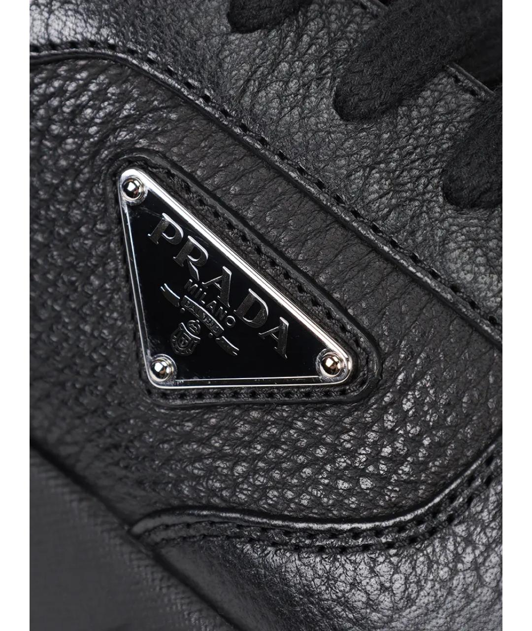 PRADA Черные кожаные низкие кроссовки / кеды, фото 5