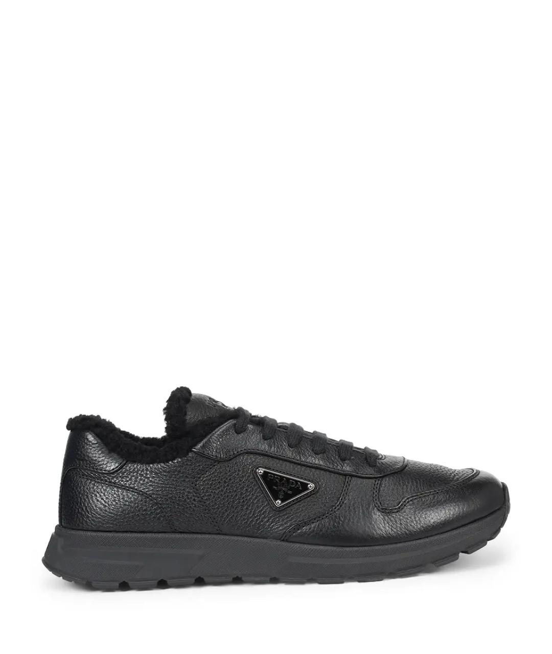 PRADA Черные кожаные низкие кроссовки / кеды, фото 1