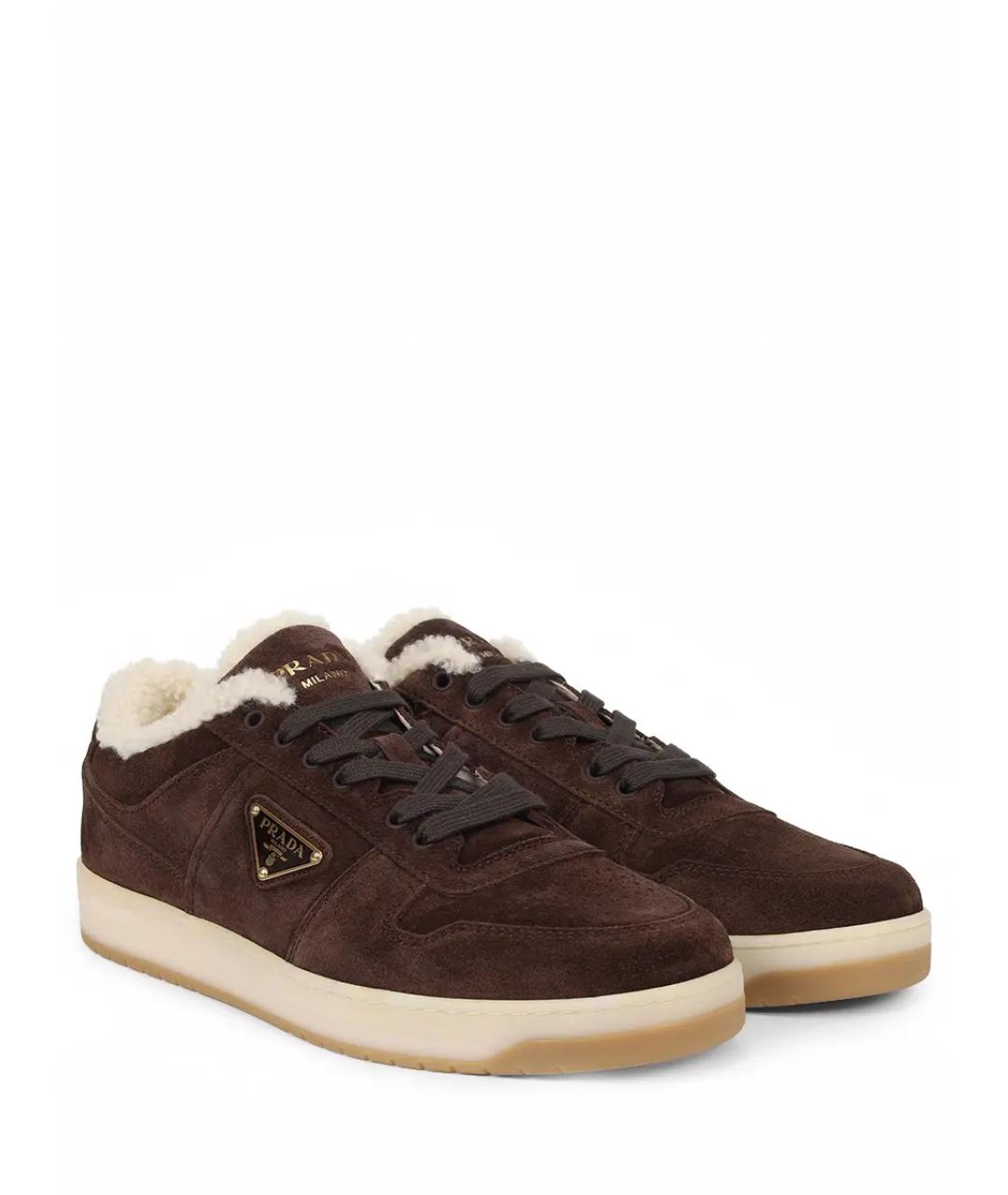 PRADA Коричневые замшевые низкие кроссовки / кеды, фото 2