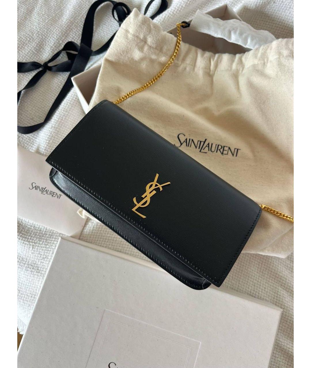 SAINT LAURENT Черная кожаная сумка через плечо, фото 2