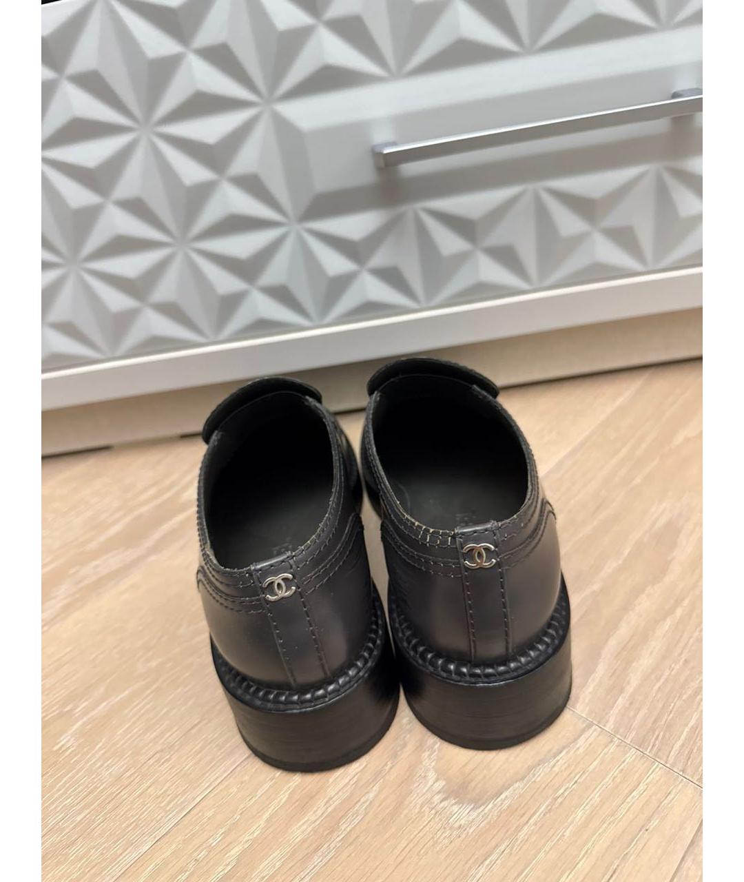 CHANEL Антрацитовые кожаные лоферы, фото 3
