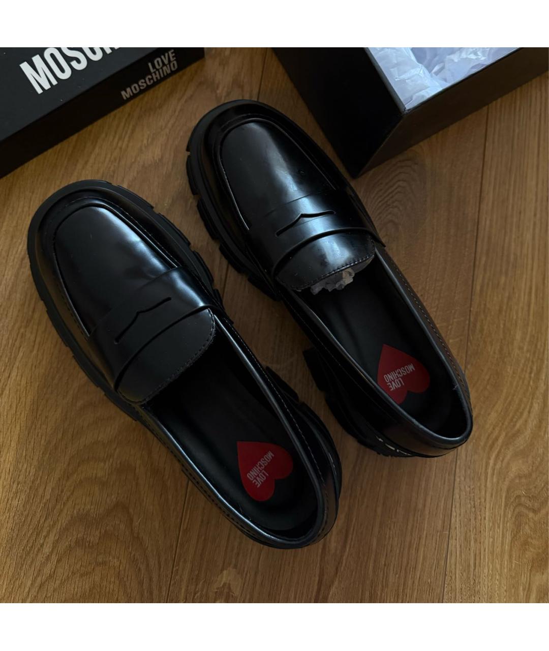 MOSCHINO Черные кожаные лоферы, фото 3
