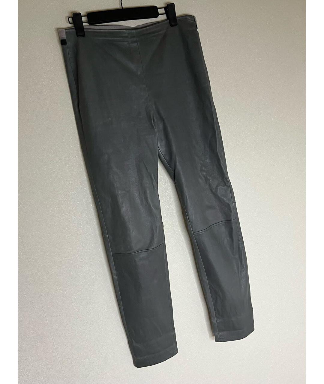LORENA ANTONIAZZI Серые кожаные прямые брюки, фото 2