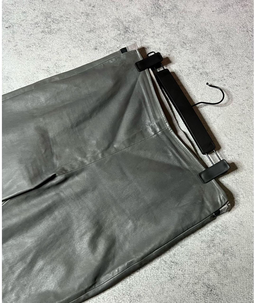 LORENA ANTONIAZZI Серые кожаные прямые брюки, фото 3