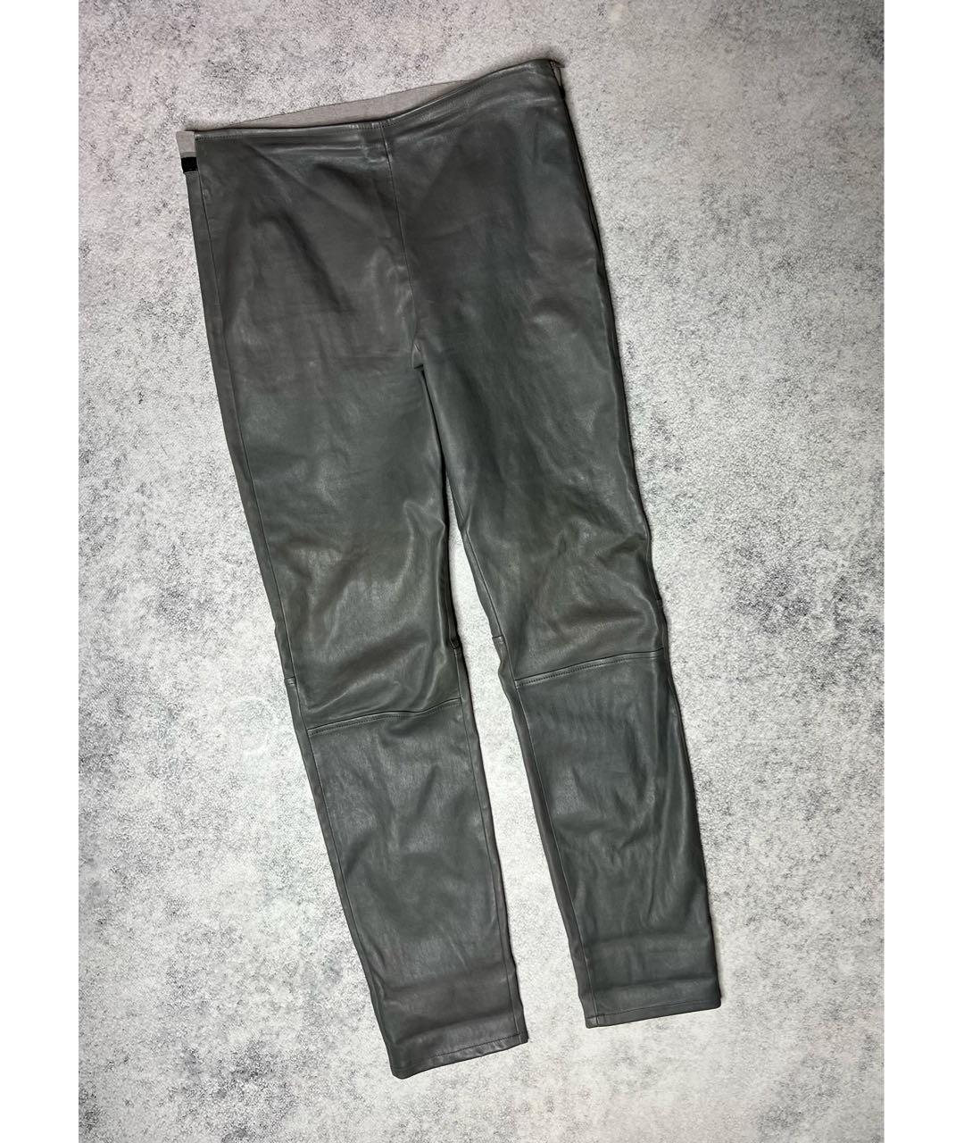 LORENA ANTONIAZZI Серые кожаные прямые брюки, фото 9