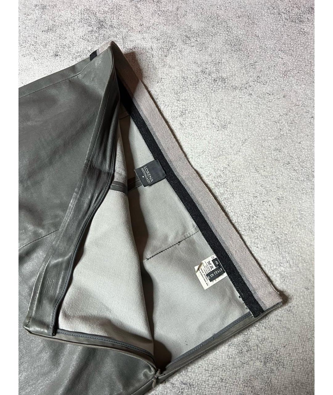 LORENA ANTONIAZZI Серые кожаные прямые брюки, фото 6