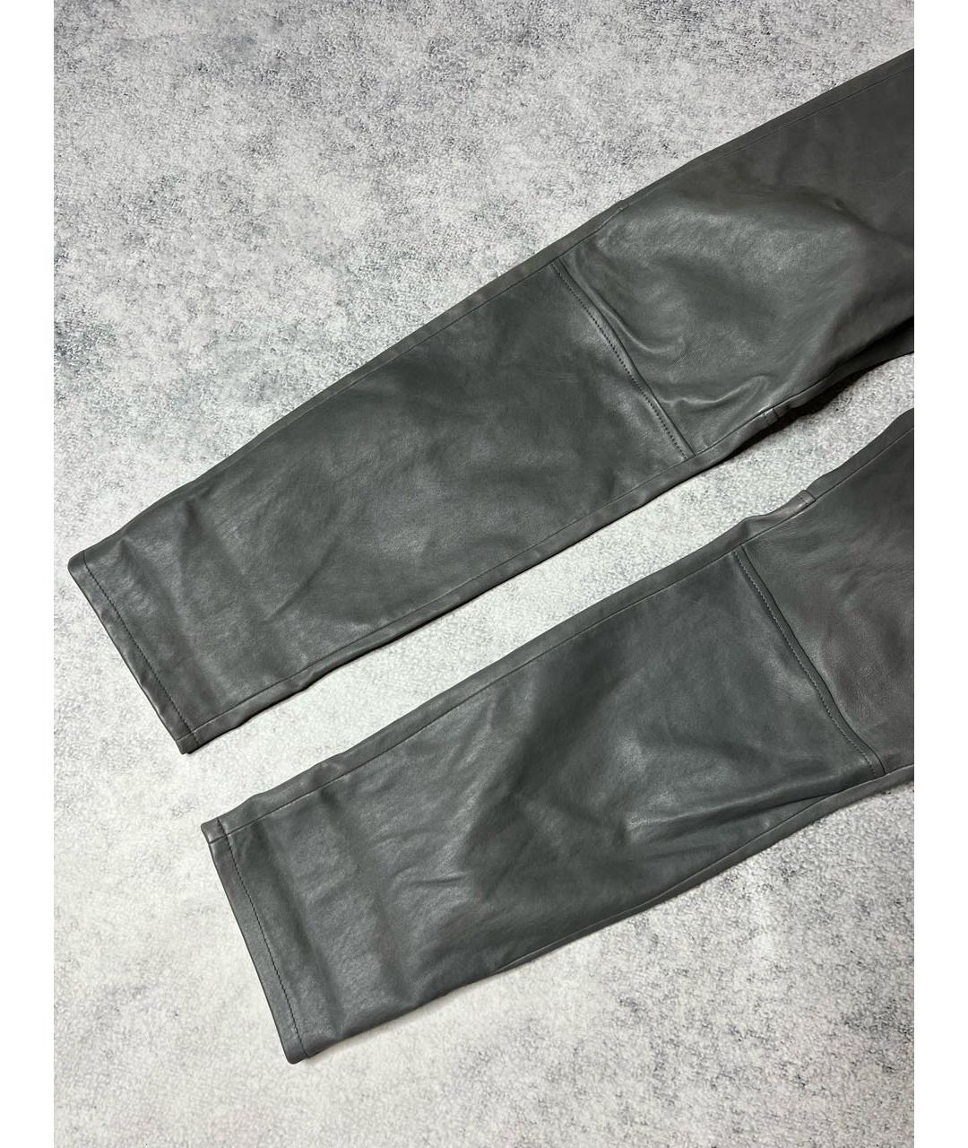 LORENA ANTONIAZZI Серые кожаные прямые брюки, фото 4