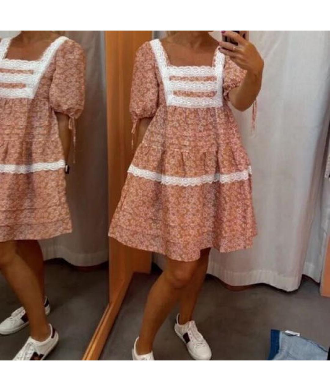 MAJE Коралловое льняное повседневное платье, фото 7