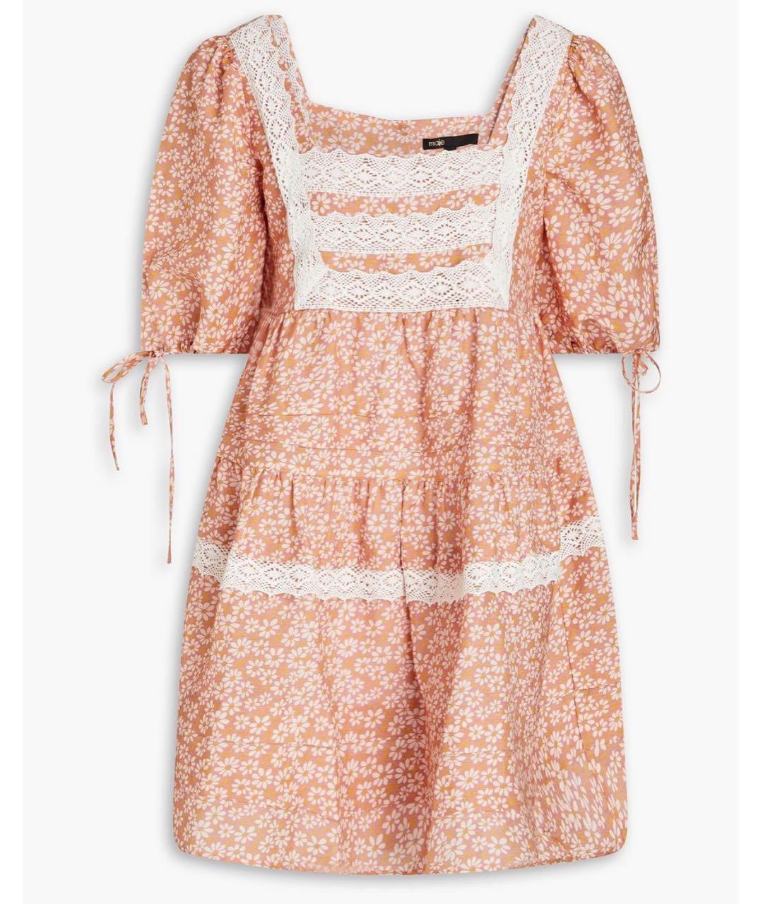 MAJE Коралловое льняное повседневное платье, фото 8