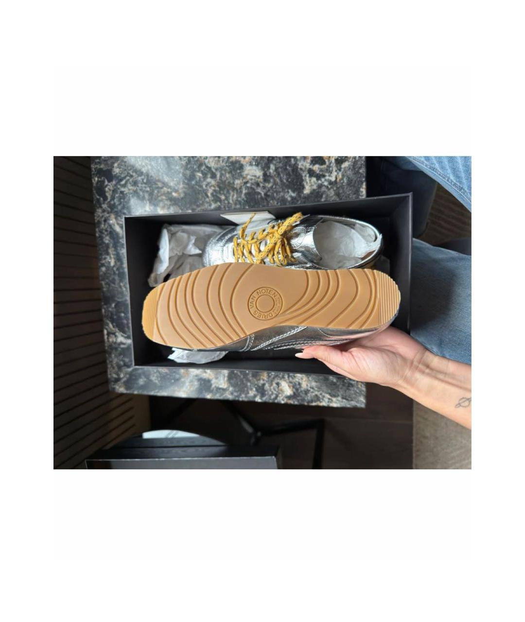 DRIES VAN NOTEN Серебряные кожаные кеды, фото 2