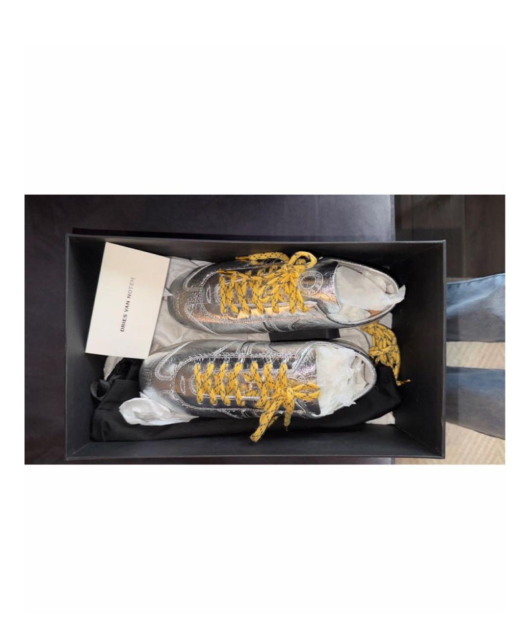 DRIES VAN NOTEN Серебряные кожаные кеды, фото 3