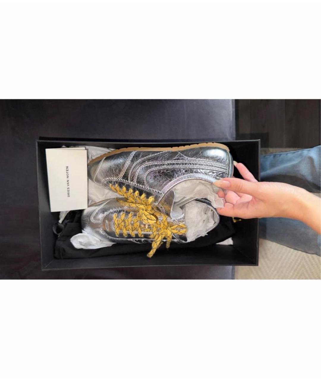 DRIES VAN NOTEN Серебряные кожаные кеды, фото 4