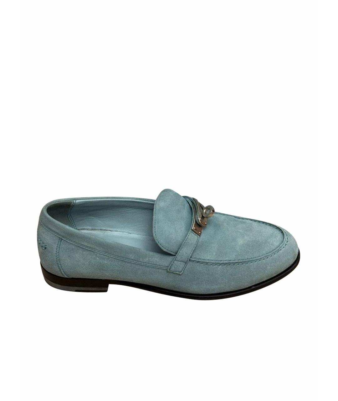 HERMES Голубые замшевые лоферы, фото 1
