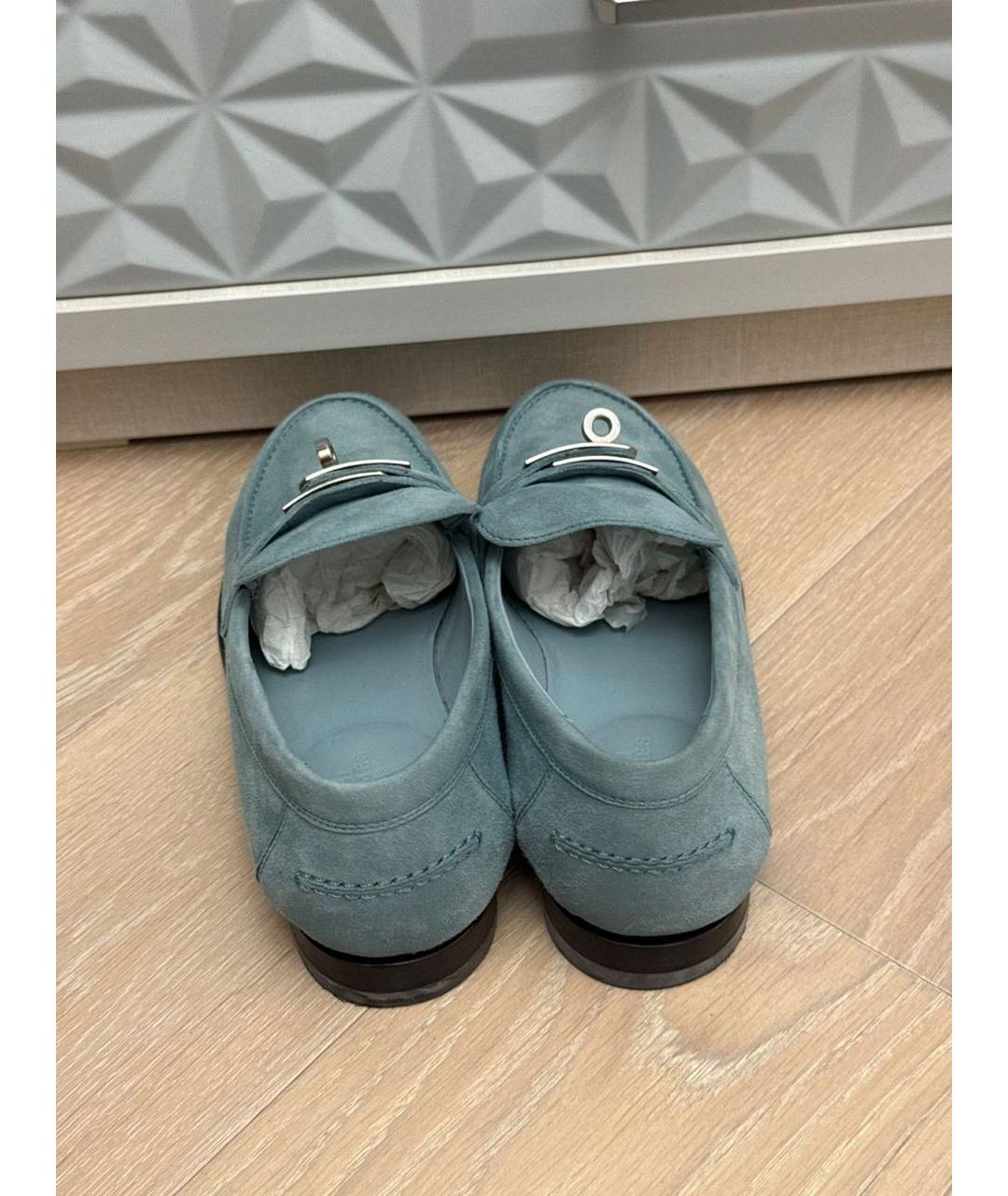 HERMES Голубые замшевые лоферы, фото 3