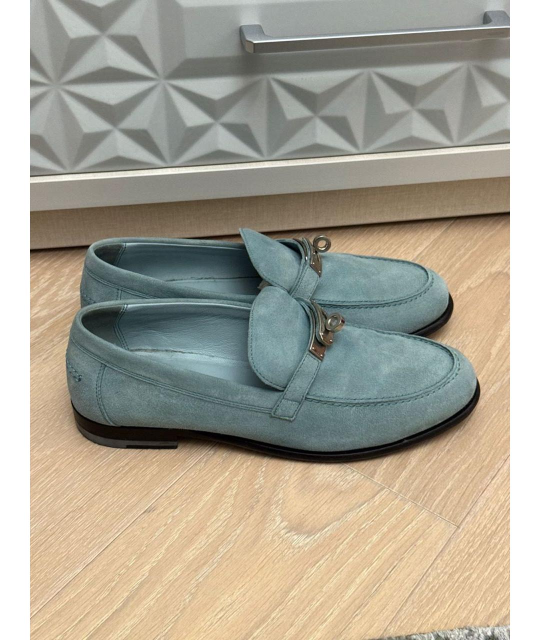 HERMES Голубые замшевые лоферы, фото 5