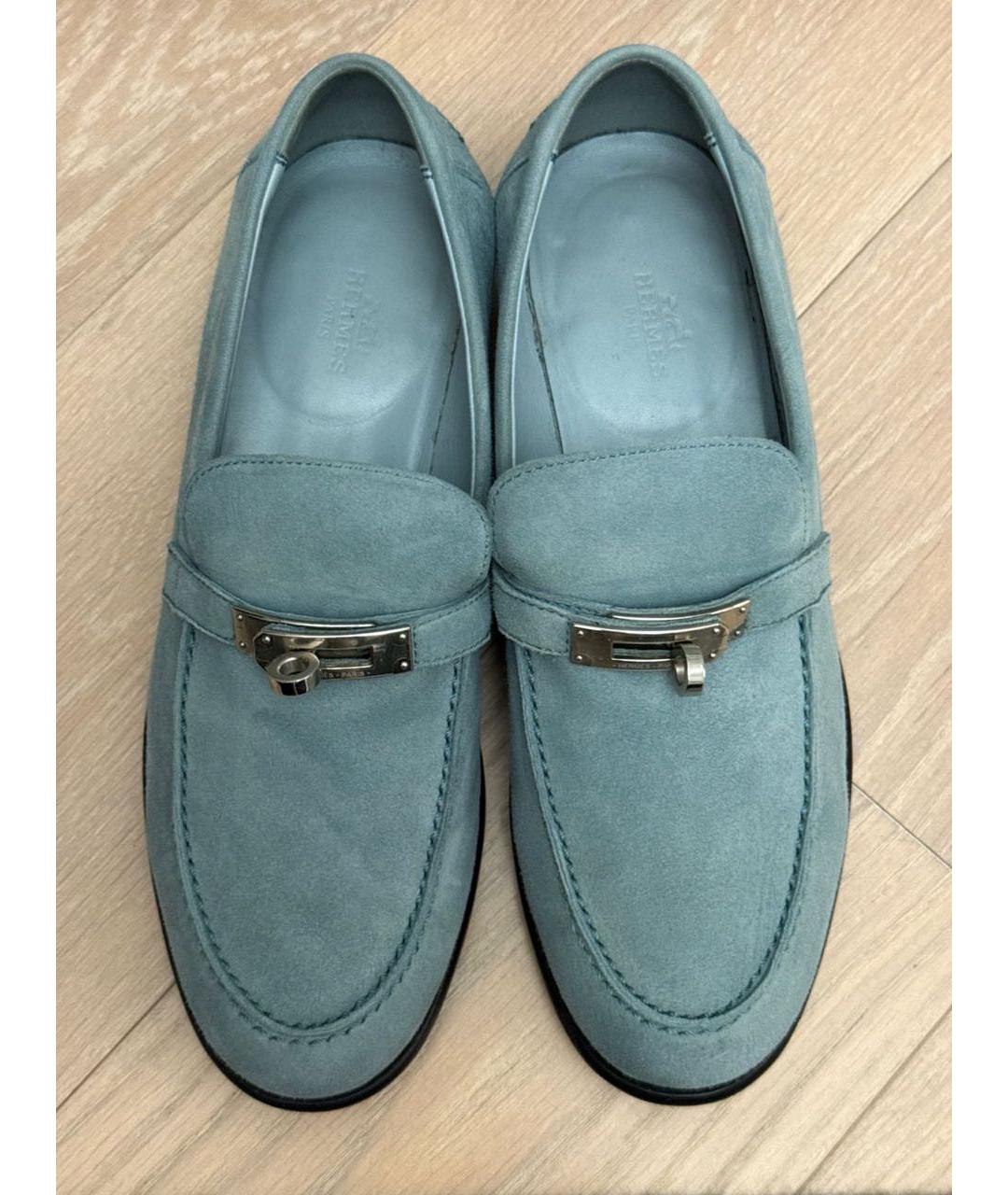 HERMES Голубые замшевые лоферы, фото 4
