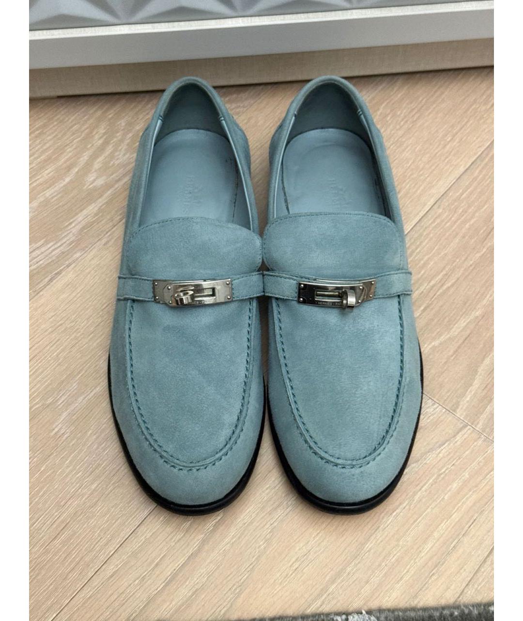 HERMES Голубые замшевые лоферы, фото 2
