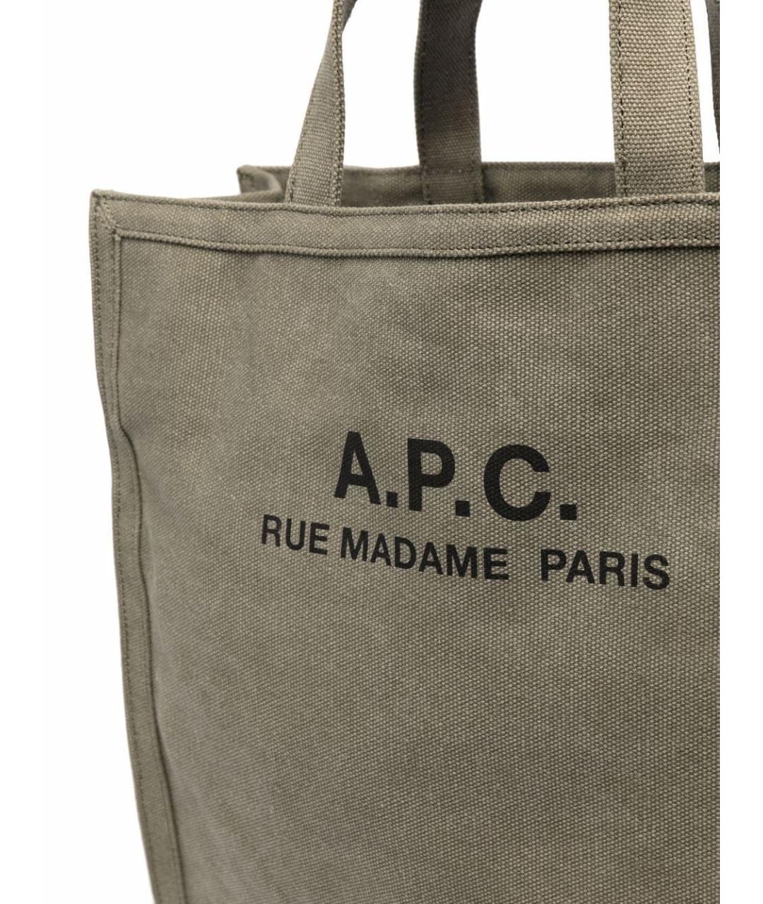 A.P.C. Хаки хлопковая сумка тоут, фото 4