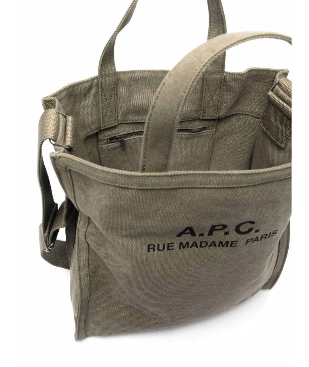 A.P.C. Хаки хлопковая сумка тоут, фото 3